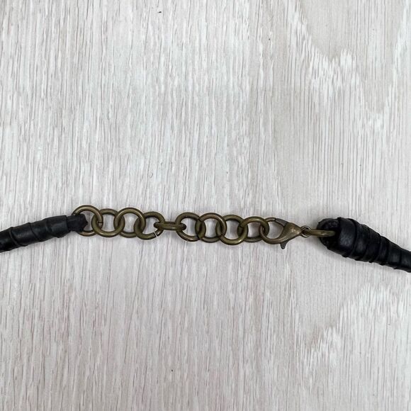 Bumblebee Jasper And Leather Necklace Rough Cut Pendant 14” Chain Drop Large - Picture 7 of 12